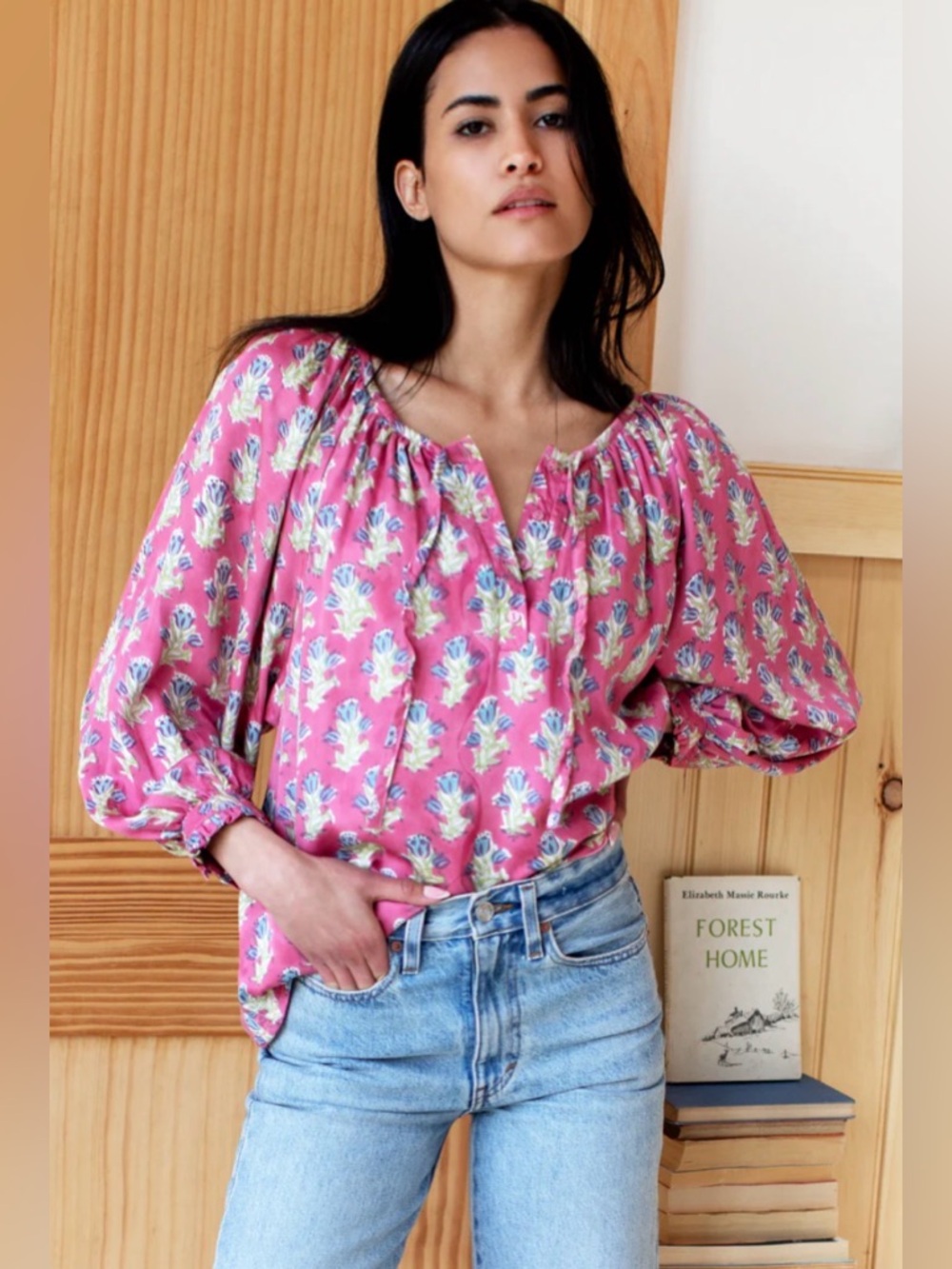 Emerson Fry Lucy 2 Blouse Bell Flower Satin Top